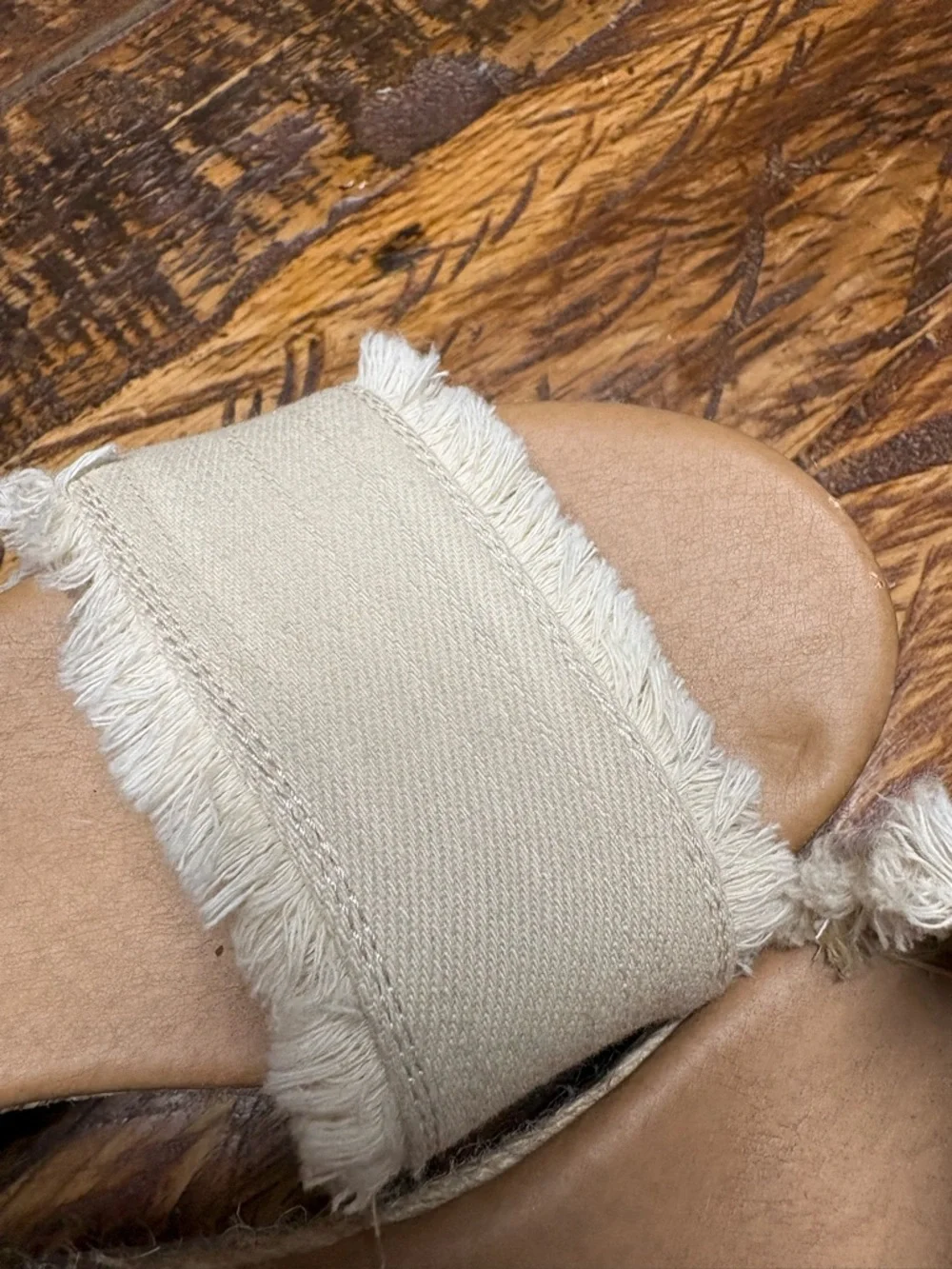 Brash Beige Tessa Canvas Espadrille Wedge Sandals with Brown Ankle Strap Size 7